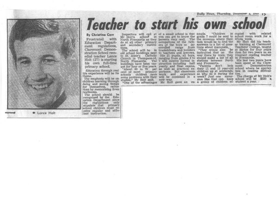 News article on LHS lance holt primary school article