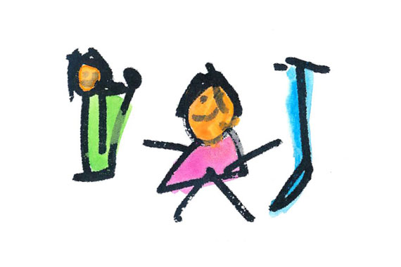 kids artwork of two kids scooter riding