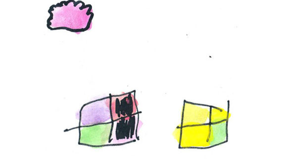 kids artwork of windows and cloud