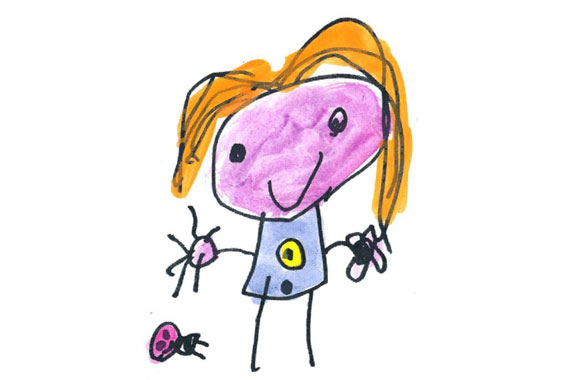 kids drawing of person with ladybug