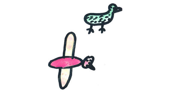 kids drawing of two ducks