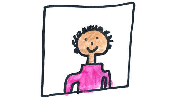 kids drawing of a person's face on tv screen