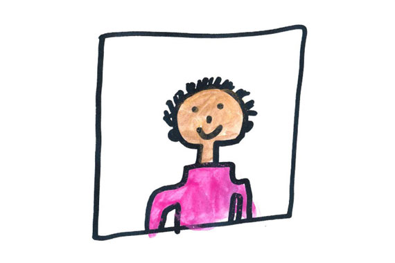 kids drawing of a person's face on tv screen