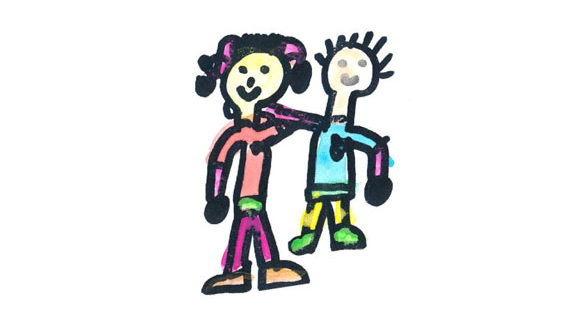 kids drawing of two friends arm in arm