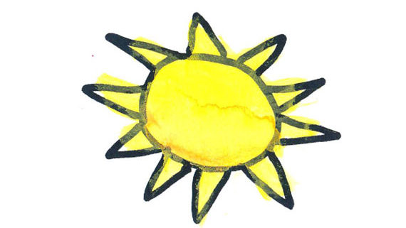 kids drawing of large yellow sun