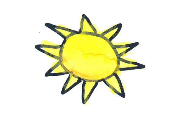kids drawing of large yellow sun