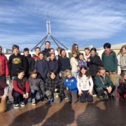 students outside Parliament House in Canberra